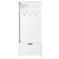 HOMCOM Coat Rack Shoe Bench with Storage 4 In 1 Hall Tree for Entryway Hallway Organizer with Cabinet 3 Hooks Mirrors White(m-14)