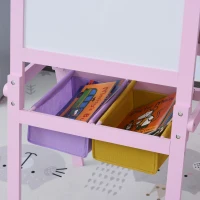 Qaba 3 In 1 Kids Wooden Art Easel with Paper Roll Double-Sided Chalkboard & Whiteboard with Storage Baskets Gift for Toddler Girl Age 3 Years+ Pink(m-9)