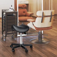 HOMCOM Rolling Saddle Stool, Swivel Salon Chair, Ergonomic Faux Leather Stool, Adjustable Height with Wheels for Spa, Salon, Massage, Office, Black(m-2)