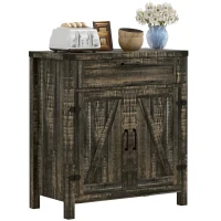 HOMCOM Modern Farmhouse Sideboard with Storage, Buffet Cabinet with 2 Barn Doors and Drawer for Dining Room, Dark Oak(m-11)