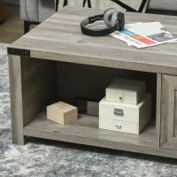 HOMCOM Farmhouse Coffee Table with Storage and Drawer, Rustic Coffee Table for Living Room, Open Shelf, Gray Oak(m-9)