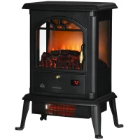 HOMCOM 23" Electric Infrared Fireplace Stove, Freestanding Fire Place Heater with Realistic Log Flame, Timer, Black(m-11)