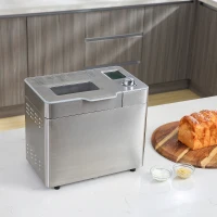 HOMCOM 2LB Bread Maker, Stainless Steel Bread Machine with 25 Programmable Settings, 3 Shade Crust Options, LCD Display, Gluten Free, Silver(m-16)