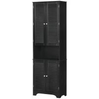 HOMCOM Tall Narrow Bathroom Storage Cabinet with Doors and Shelf Adjustability, Freestanding Linen Cabinet with 2 Cabinets and Countertop, Black(m-11)