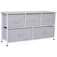 HOMCOM 40" L 5 Drawer Horizontal Storage Cube Dresser Unit Bedroom Organizer Living Room Shelf Tower with Fabric Bins, Light Gray(m-1)