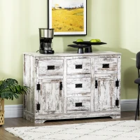 HOMCOM Sideboard Buffet Kitchen Sideboard Cabinet with Five Drawers Two Door Cabinets Adjustable Shelf for Living Room White(m-10)