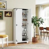 HOMCOM 72" Farmhouse Pantry Cabinet, Freestanding Food Pantry Cabinet with Adjustable Shelves, White(m-2)