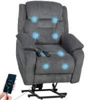 HOMCOM Power Recliner Chair with Massage, Electric Lift Chair for Elderly with Side Pockets, 2 Memory Positions, Remote, Grey(m-9)