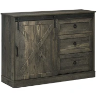 HOMCOM Farmhouse Kitchen Sideboard, Buffet Cabinet with Sliding Barn Door and 3 Storage Drawers for Living Room, Dark Grey(m-1)