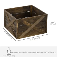 HOMCOM 24" Farmhouse Christmas Tree Base Cover Wooden Christmas Tree Collar Box Home Decoration Dark Distressed Wood Finish(m-3)