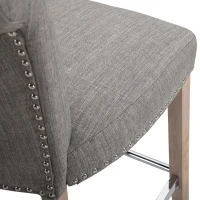 HOMCOM 26"Counter Height Bar Stools Set of 2, Linen Upholstered Tufted Dining Chairs with Steel Footrest, and Solid Wood Legs, Grey(m-9)