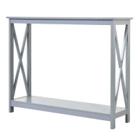 HOMCOM Sofa Side Table, 2-Tier Console Table with Storage Shelf, X Design for Entryway, Living Room, Gray(m-11)