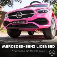 Qaba 3 in 1 Toddler Push Car Licensed Mercedes-Benz with Push Handle, Canopy, Guardrails, Horn, Music for 18-36 Months, Pink(m-5)