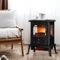 HOMCOM 22" Infrared Electric Fireplace Stove, Freestanding Fireplace Heater with 3D Flame Effect, Adjustable Temperature, Timer, 1000W/1500W, Black(m-8)