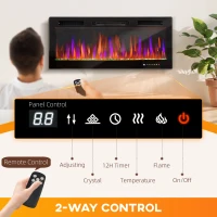 HOMCOM 42" Electric Fireplace Recessed and Wall Mounted, Freestanding, 1500W Ultra-thin with Adjustable Flame, Crystal, Black(m-5)