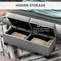 HOMCOM 46" Storage Ottoman Bench, Upholstered End of Bed Bench with Steel Frame, Button Tufted Storage Bench with Safety Hinges for Living Room, Entryway, Bedroom, Gray(m-4)