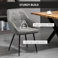 HOMCOM Modern Style Dining Chair Back Accent Chair with PU Leather Upholstery and Metal Legs for Living Room, Light Gray(m-8)