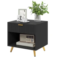 HOMCOM Nightstand with Fluted Panel, Bedside Table with Drawer and Open Compartment, Modern Night Table for Bedroom, Black(m-9)