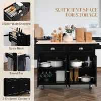 HOMCOM Kitchen Island with Storage, Rolling Kitchen Island with Drop Leaf, Rubber Wood Top and Adjustable Shelves, Black(m-4)