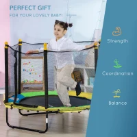 Qaba 4.6FT Trampoline for Kids with Enclosure Net for Ages 3-6, Indoor Outdoor Use, Black(m-7)