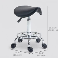 HOMCOM Saddle Stool, PU Leather Adjustable Rolling Salon Chair for Massage, Spa, Clinic, Beauty and Tattoo, Black(m-3)