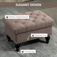 HOMCOM 25" Storage Ottoman with Removable Lid, Button-Tufted Fabric Bench for Footrest and Seat with Wood Legs, Coffee(m-7)
