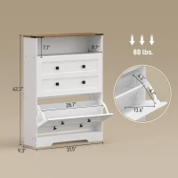 HOMCOM Shoe Cabinet with 2 Flip Drawers, Narrow Shoe Storage Cabinet, White(m-3)
