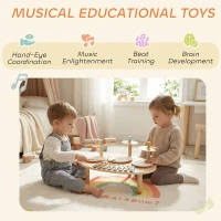 Qaba Toddler Drum Set, 4-in-1 Musical Instruments for Kids 2+, Gifts for Girls Boys Birthday, Natural Wood(m-5)