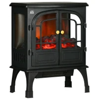 HOMCOM 26" Electric Fireplace Heater, Freestanding Fireplace Stove with Realistic LED Flames, Overheating Protection, 750W/1500W, Black(m-1)