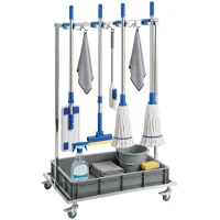 HOMCOM Cleaning Rolling Janitor Cart with Locking Wheels Cleaning Cart with Integrated Drip Tray 4 Casters(m-13)