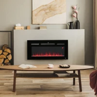 HOMCOM 36" 1500W Recessed and Wall Mounted Electric Fireplace Inserts with Remote, Adjustable Flame Color and Brightness, Cryolite-Effect Rocks, Black(m-2)