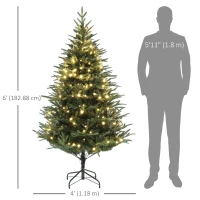 HOMCOM 6ft Prelit Artificial Christmas Tree with 1022 Tips, Warm White LED Lights, Steel Base, Hinged Xmas Tree, Auto Open(m-3)