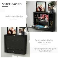 HOMCOM Wall Mounted Desk with Storage Shelves, Floating Desk with Foldable Tabletop, Space Saving Computer Writing Table for Home Office, 23.5 x 6 x 19.75 Inch, Black(m-6)