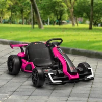 Aosom 24V Electric Go Kart, Battery Powered Kids Drift Kart with Adjustable Seat, Seat Belt, Horn, Music, Light, Pink(m-8)