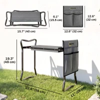 Outsunny Garden Kneeler and Seat, Foldable Gardening Stool Bench with Thick EVA Foam Kneeling Pad and Large Tool Pouch, Grey(m-3)