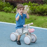 Qaba Balance Bike for Toddlers 1-3 Years with Adjustable Seat, Silent Wheels, No Pedal Bike, Pink(m-2)