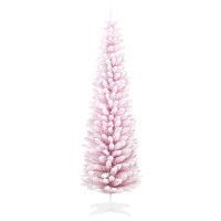 HOMCOM 7ft Flocked Christmas Tree, Pencil Artificial Christmas Tree with Realistic Branches, Pink(m-2)
