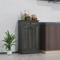 HOMCOM Kitchen Tilt Out Trash Bin Cabinet, Free Standing Recycling Cabinet, Trash Can Holder with Drawer, Charcoal Grey(m-1)
