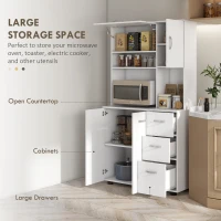 HOMCOM 66" Buffet with Hutch, Freestanding Kitchen Pantry with 2 Large Cabinets, 1 Pull Up Cabinet, 3 Drawers, White(m-4)