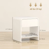HOMCOM Nightstand Set of 2, Modern Bedside Table with Rounded Corners, Nightstand with Drawer and Open Shelf, Distressed White(m-3)