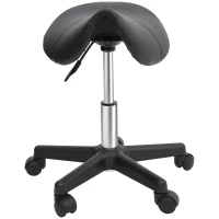HOMCOM Rolling Saddle Stool, Swivel Salon Chair, Ergonomic Faux Leather Stool, Adjustable Height with Wheels for Spa, Salon, Massage, Office, Black(m-11)