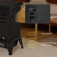 HOMCOM Electric Fireplace Heater, Freestanding Fireplace Stove with Realistic Flame Effect, Overheat Safety Protection, 750W/1500W, Black(m-5)