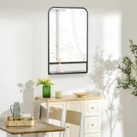 HOMCOM 34" x 21" Rectangle Modern Wall Mirror with Storage Shelf, Mirrors for Wall in Living Room, Bedroom, Black(m-2)