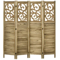 HOMCOM Wooden Room Divider, 4 Panel Double Hinged Folding Privacy Screen for Home Office, 63"x67"x0.75", Brown(m-1)
