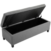 HOMCOM 50" Storage Ottoman Bench, Upholstered Ottoman Foot Rest with Linen Fabric and Soft Close Lid for Entryway, Gray(m-11)