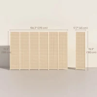 HOMCOM Woven Bamboo Room Divider, 6 Panel Folding Indoor Privacy Screens for Home Office, Natural Wood(m-3)