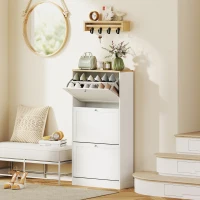HOMCOM Modern Shoe Storage Cabinet with 3 Flip Drawers and Adjustable Shelves for 12-18 Pairs of Shoes, White(m-2)