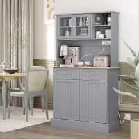 HOMCOM Kitchen Cabinet with Charging Station, 2 Tilt Out Cabinets, Microwave Stand, Freestanding Kitchen Pantry Cabinet, Grey(m-8)