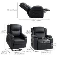 HOMCOM Lift Chair for Seniors, PU Leather Upholstered Electric Recliner Chair with Remote, Side Pockets, Quick Assembly, Black(m-3)