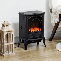 HOMCOM Electric Fireplace Heater, Freestanding Fireplace Stove with Realistic Flame Effect Overheat Protection 725W/1450W Black(m-10)